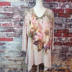 Cactus Embellished Floral Print Tunic Top